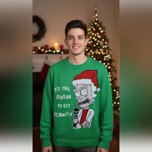 Medium men Rick and Morty santa ugly Christmas sweater long sleeve green